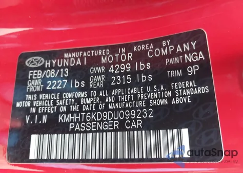 2013 Hyundai Genesis 2.0T R-Spec из США, поврежденный, VIN KMHHT6KD9DU099232